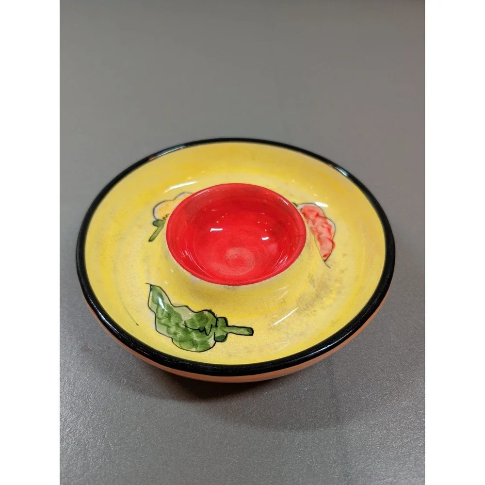 Royal Norfolk Chili Pepper Chip and Dip Bowl Yellow Red Ceramic Salsa Dish 6in